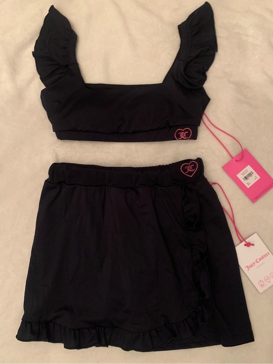 Juicy Couture Dresses & Skirts - Juicy Couture Black Ruffle Crop Top & Skort Set with Pink Logo Accents